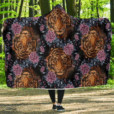 Tiger Head Floral Hooded Blanket-JORJUNE.COM