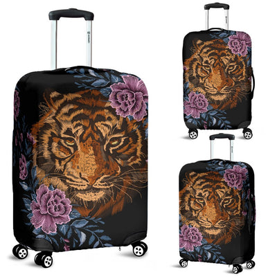 Tiger Head Floral Luggage Cover Protector