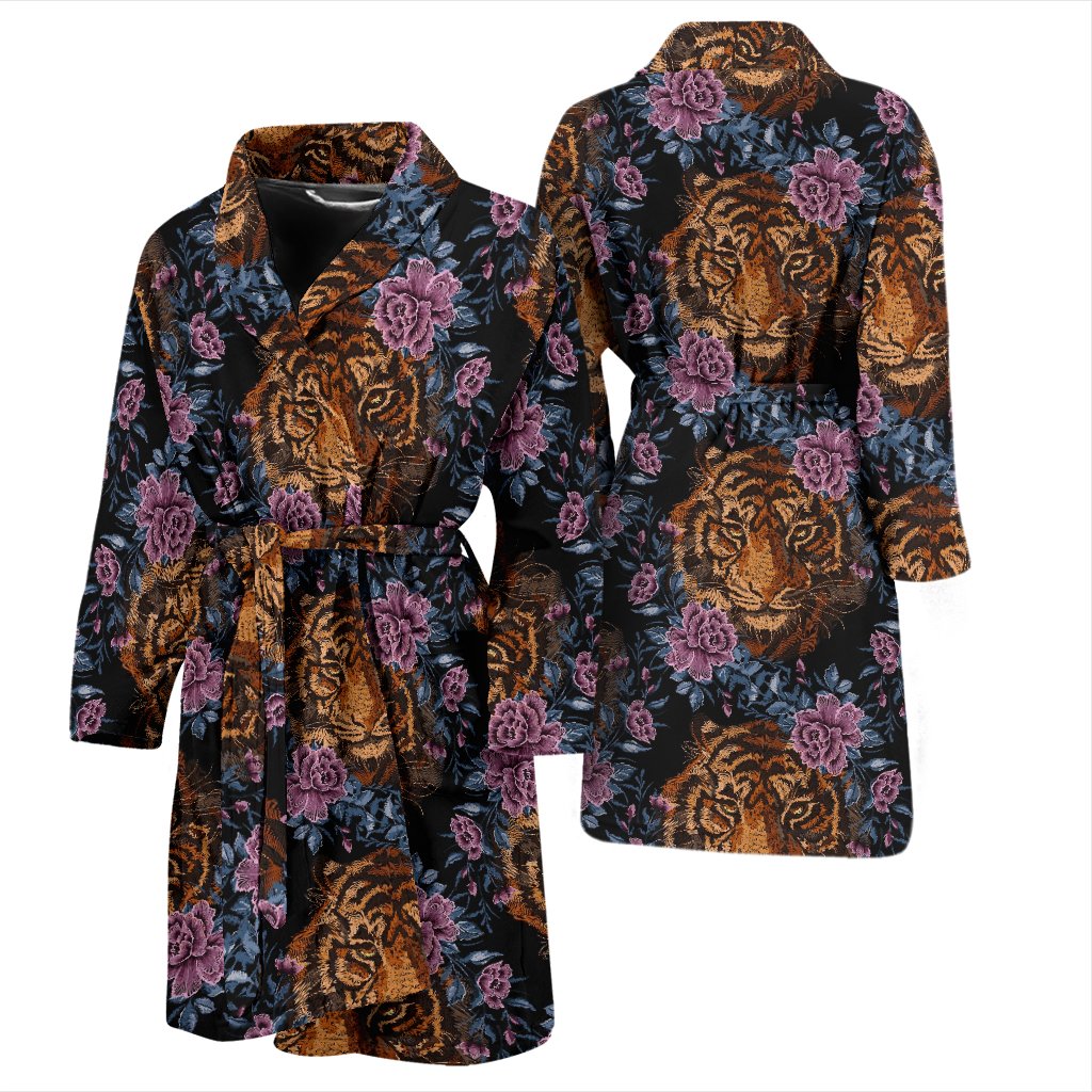 Tiger Head Floral Men Bath Robe