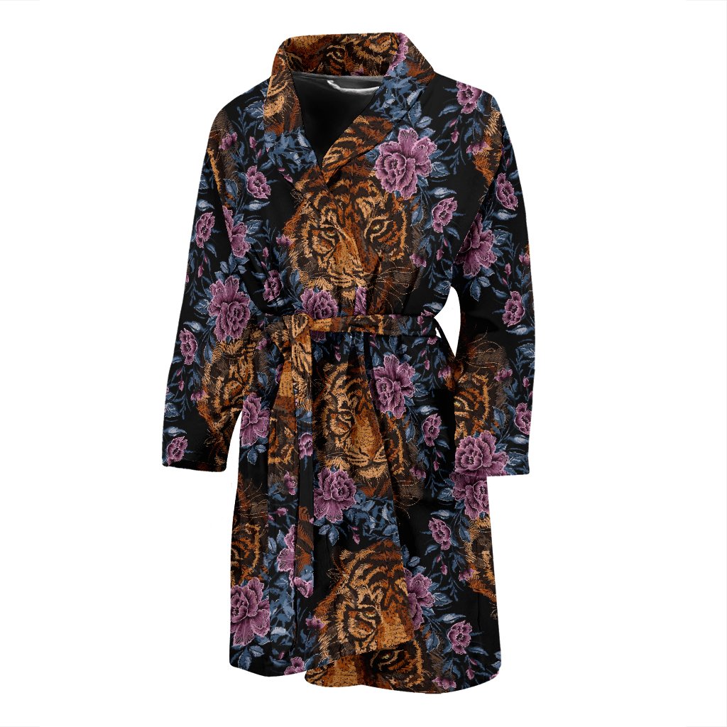 Tiger Head Floral Men Bath Robe