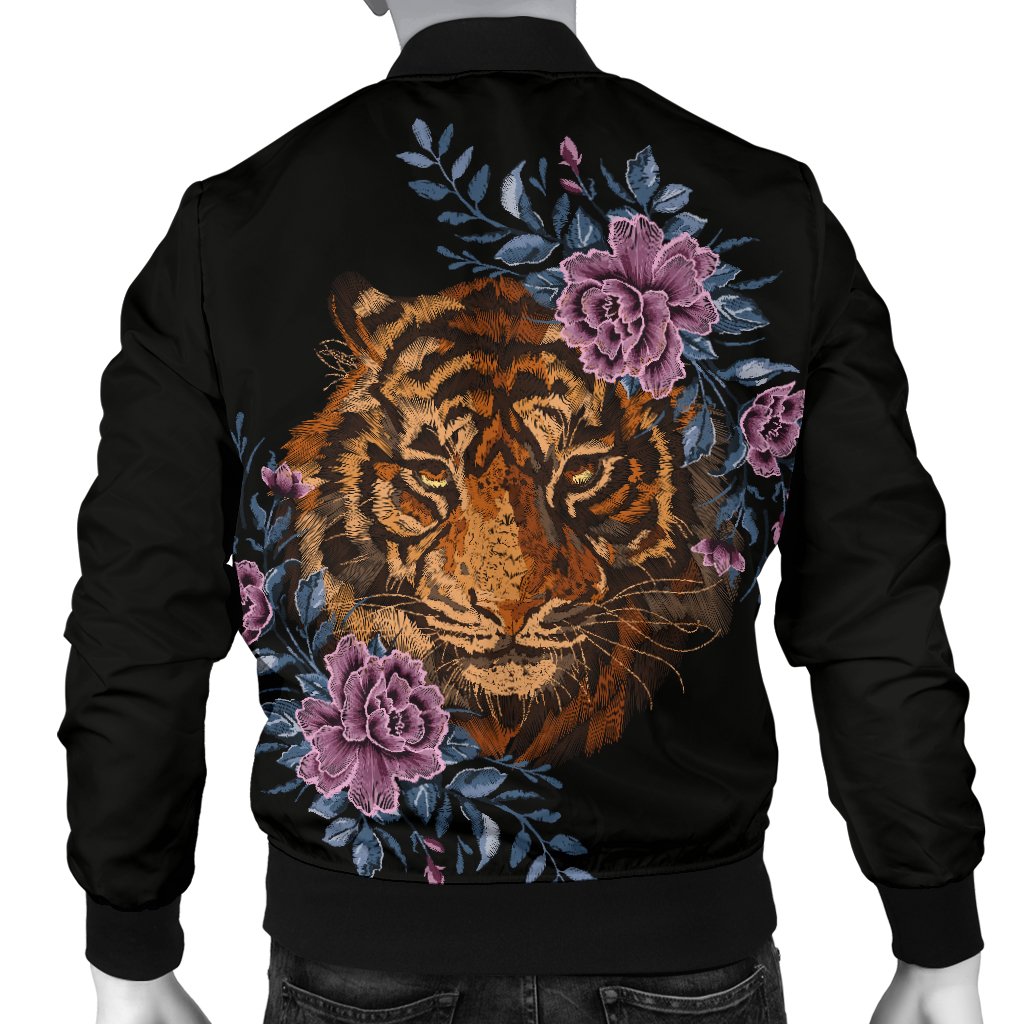 Tiger Head Floral Men Casual Bomber Jacket