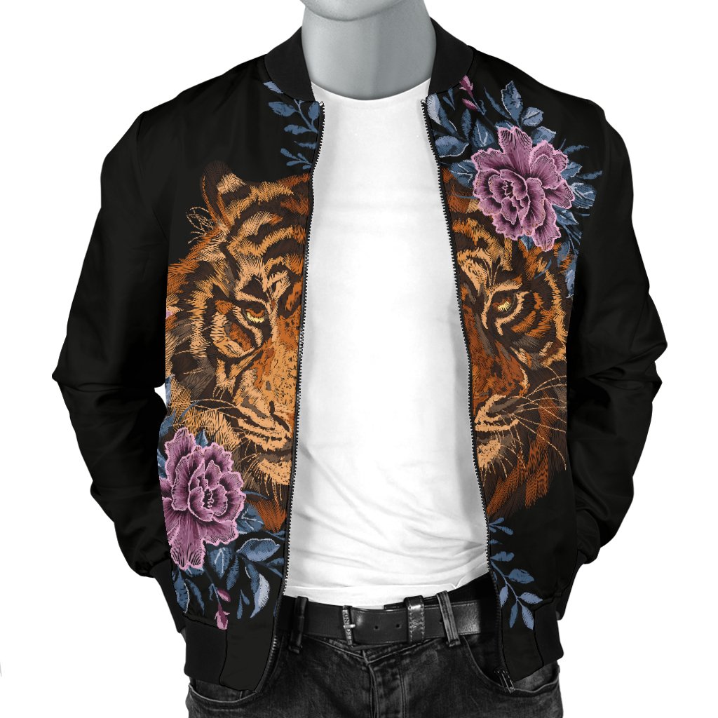 Tiger Head Floral Men Casual Bomber Jacket