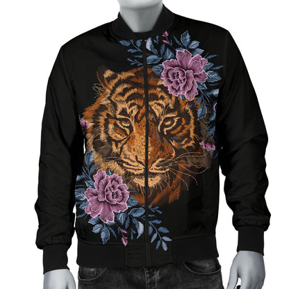 Tiger Head Floral Men Casual Bomber Jacket