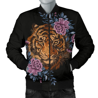 Tiger Head Floral Men Casual Bomber Jacket