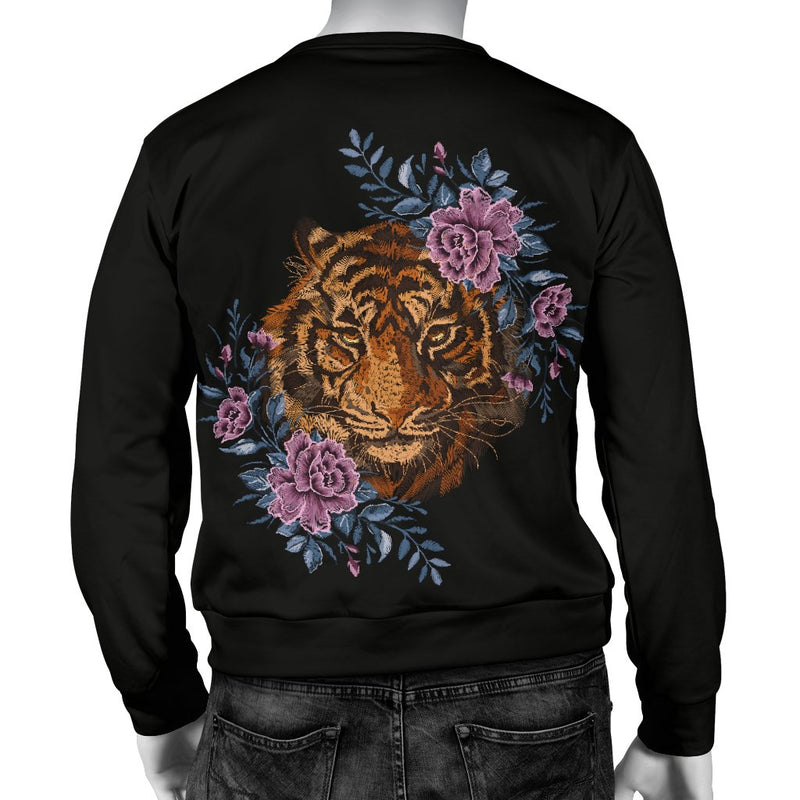 Tiger Head Floral Men Crewneck Sweatshirt