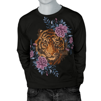 Tiger Head Floral Men Crewneck Sweatshirt