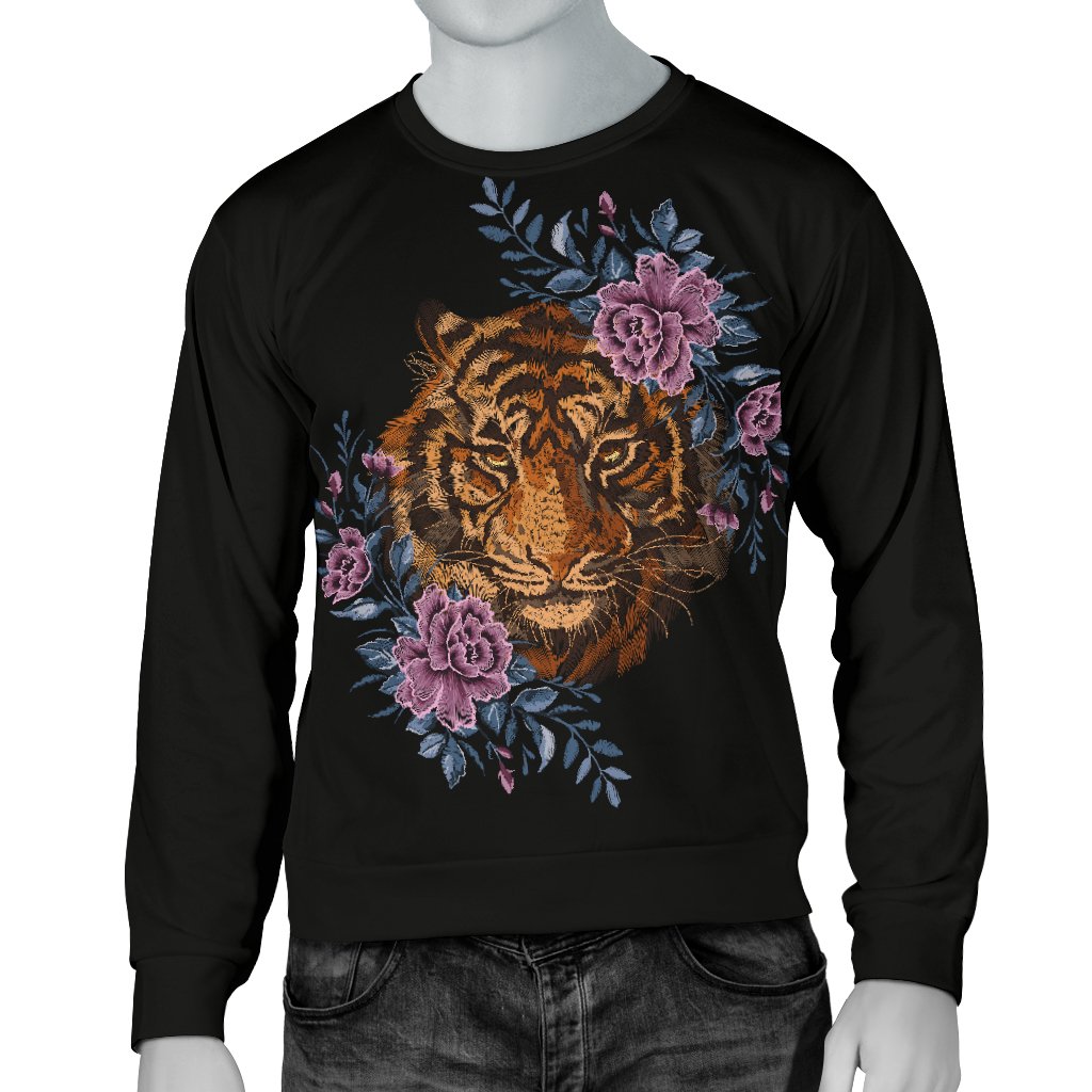 Tiger Head Floral Men Crewneck Sweatshirt