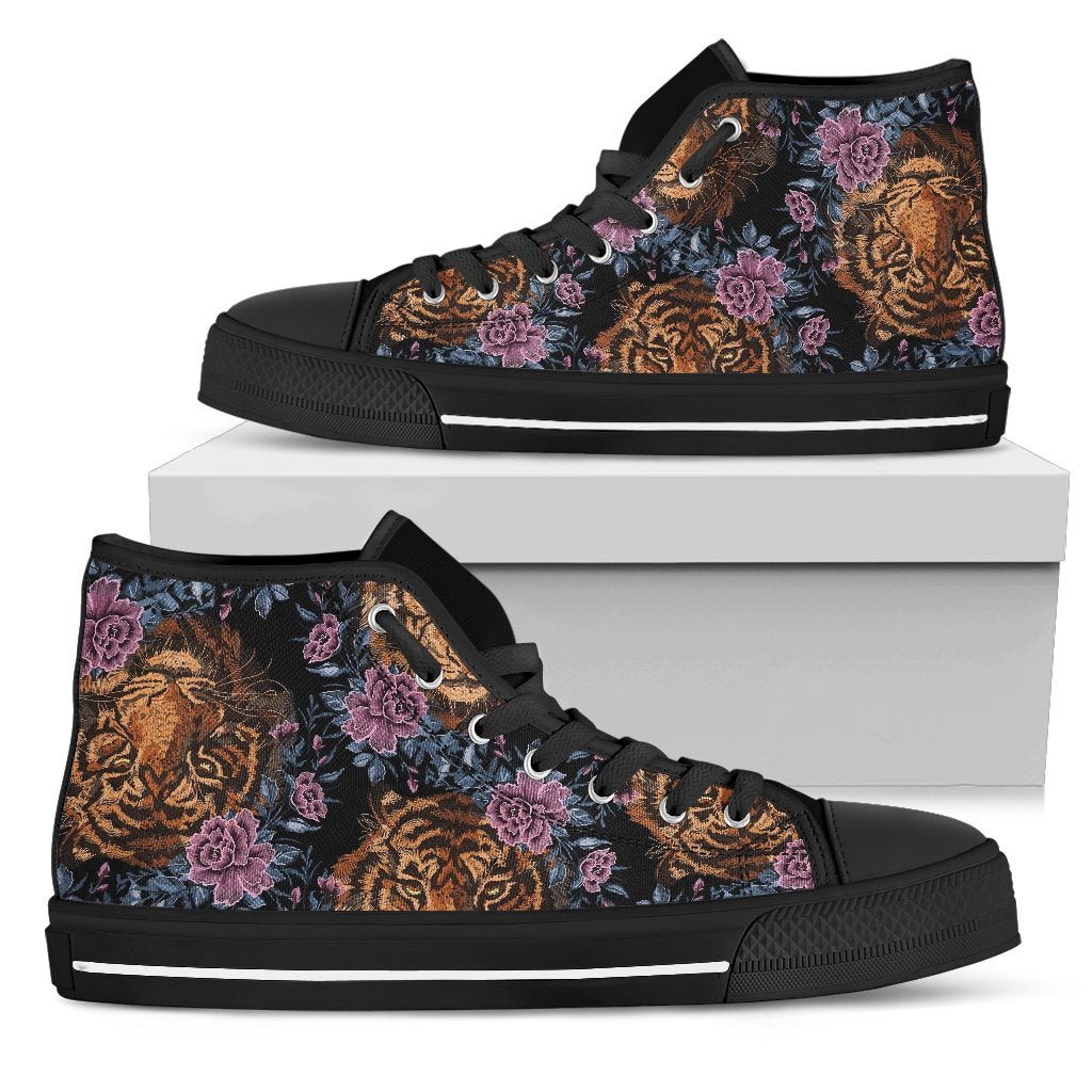 Tiger Head Floral Men High Top Shoes