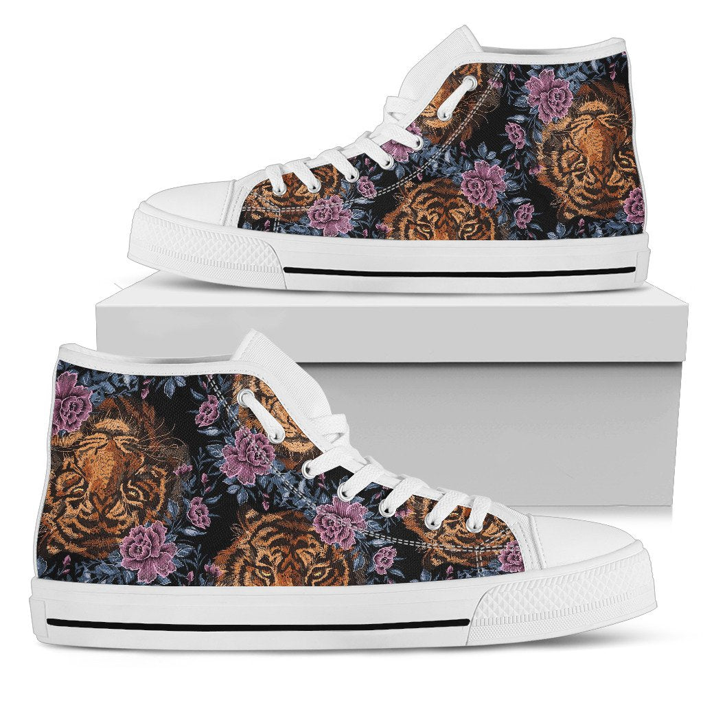 Tiger Head Floral Men High Top Shoes