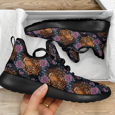 Tiger Head Floral Mesh Knit Sneakers Shoes