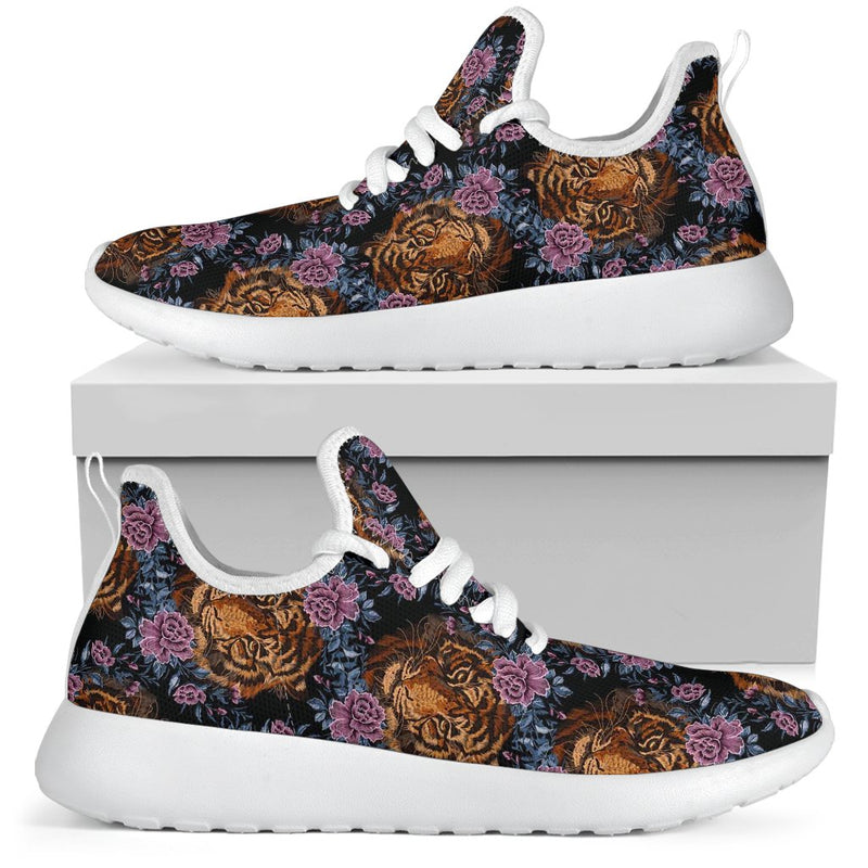 Tiger Head Floral Mesh Knit Sneakers Shoes