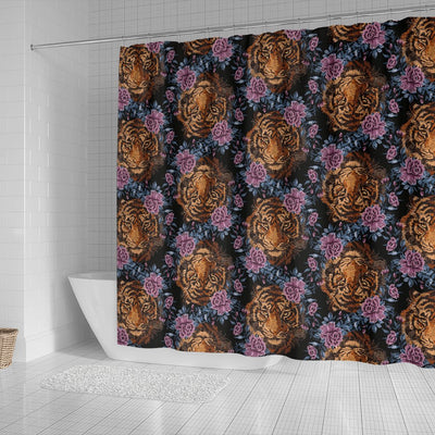 Tiger Head Floral Shower Curtain