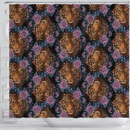 Tiger Head Floral Shower Curtain