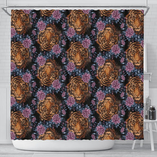Tiger Head Floral Shower Curtain