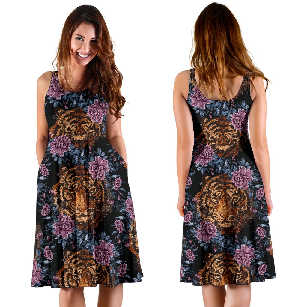 Tiger Head Floral Sleeveless Mini Dress