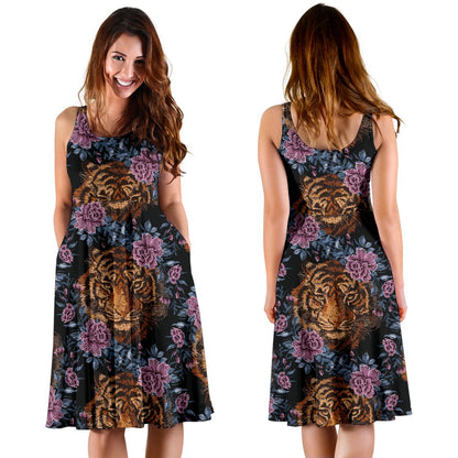 Tiger Head Floral Sleeveless Mini Dress