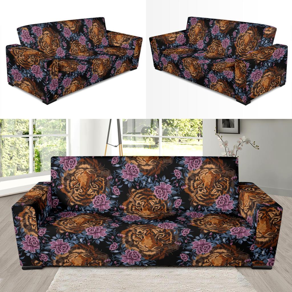 Tiger Head Floral Sofa Slipcover-JORJUNE.COM