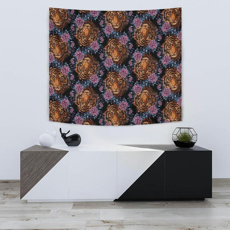 Tiger Head Floral Tapestry