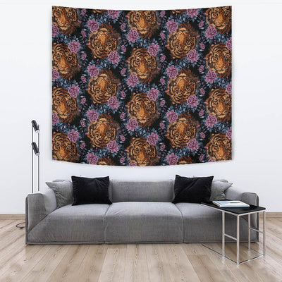 Tiger Head Floral Tapestry