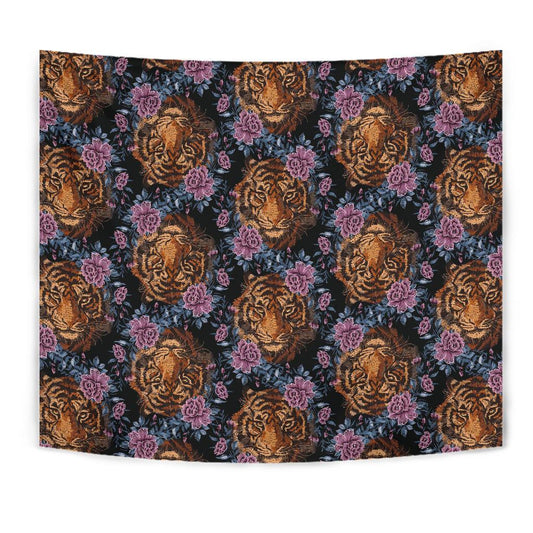 Tiger Head Floral Tapestry