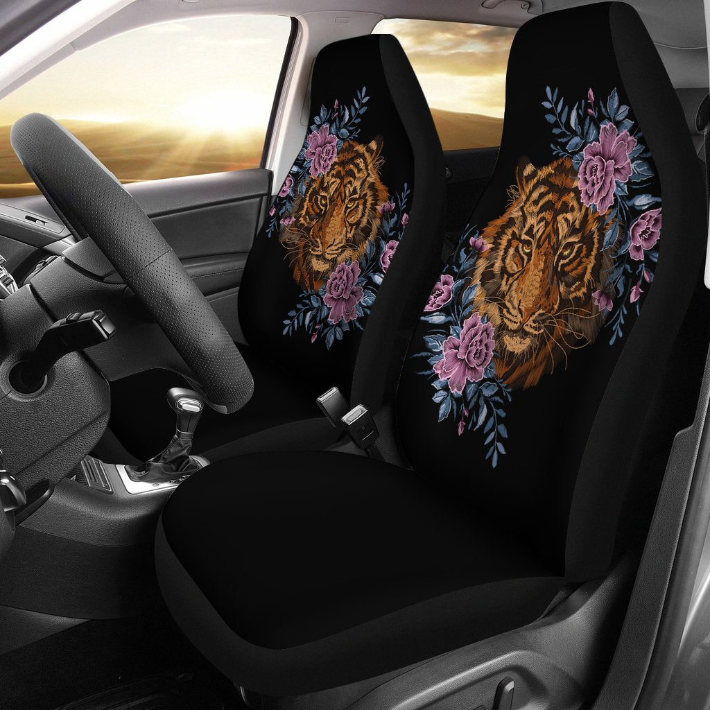 Tiger Head Floral Universal Fit Car Seat Covers