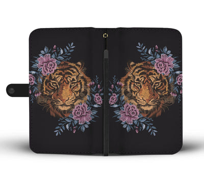 Tiger Head Floral Wallet Phone Case