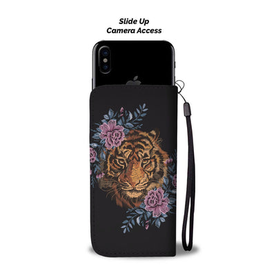 Tiger Head Floral Wallet Phone Case