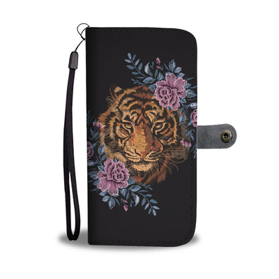 Tiger Head Floral Wallet Phone Case