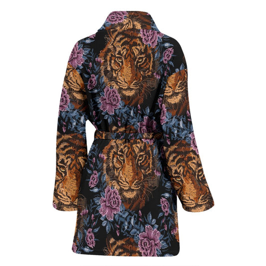Tiger Head Floral Women Bath Robe
