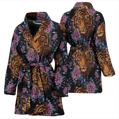 Tiger Head Floral Women Bath Robe