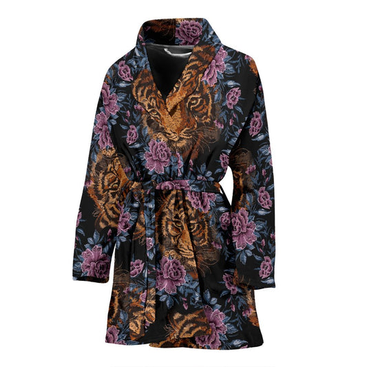 Tiger Head Floral Women Bath Robe