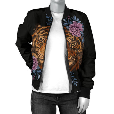 Tiger Head Floral Women Casual Bomber Jacket