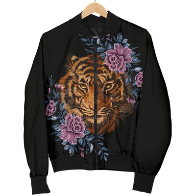 Tiger Head Floral Women Casual Bomber Jacket