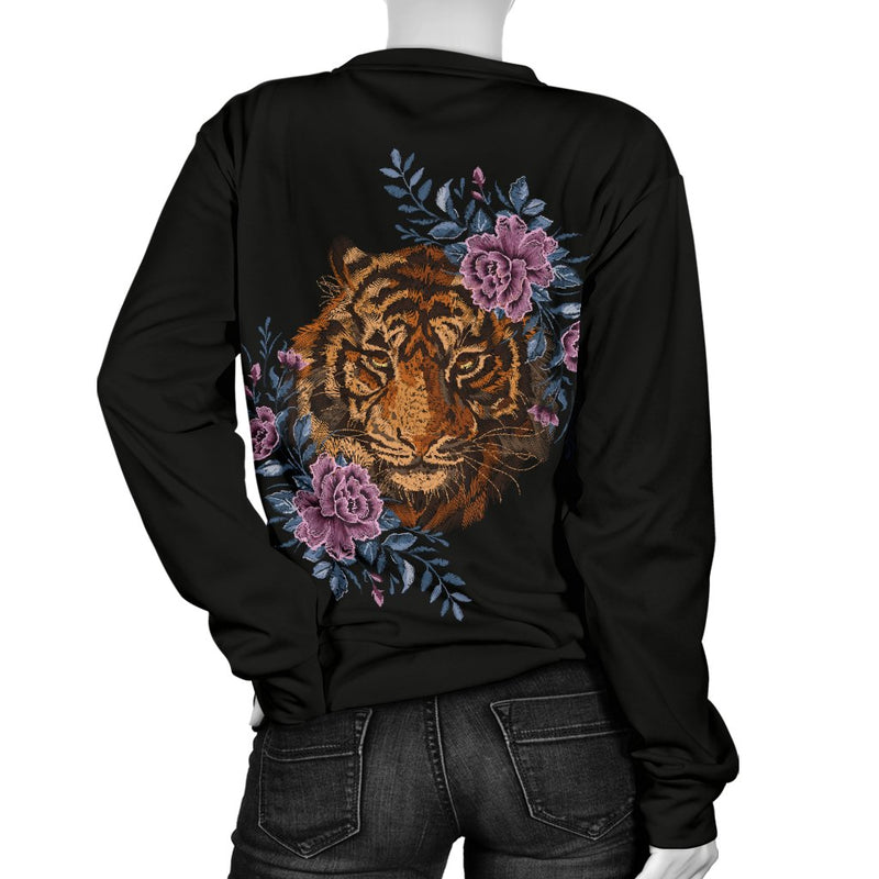 Tiger Head Floral Women Crewneck Sweatshirt