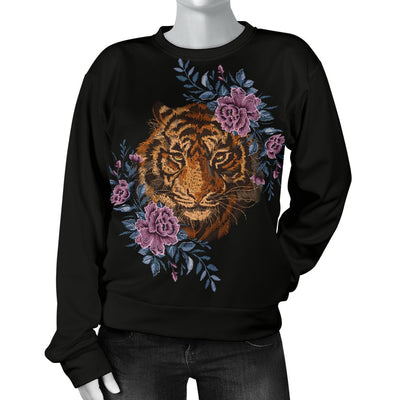 Tiger Head Floral Women Crewneck Sweatshirt