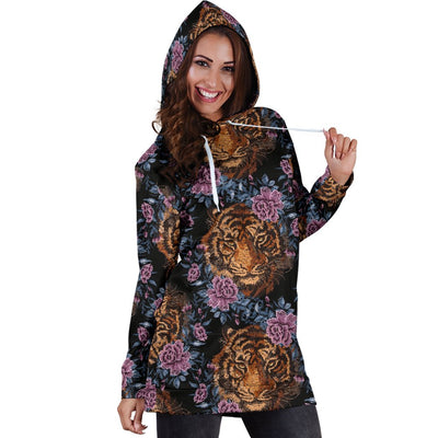 Tiger Head Floral Women Hoodie Dress