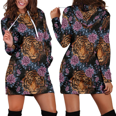 Tiger Head Floral Women Hoodie Dress