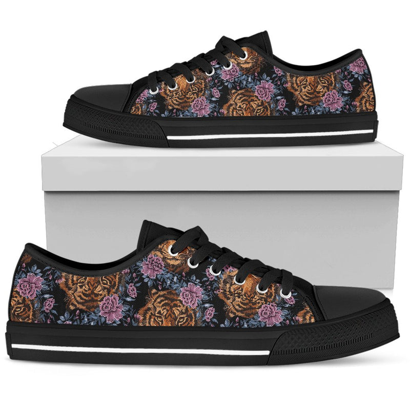 Tiger Head Floral Women Low Top Shoes