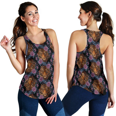 Tiger Head Floral Women Racerback Tank Top