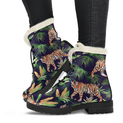 Tiger Jungle Faux Fur Leather Boots