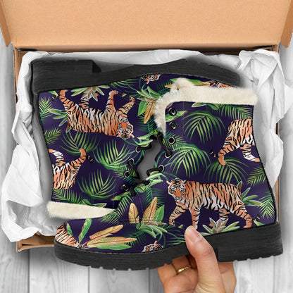 Tiger Jungle Faux Fur Leather Boots