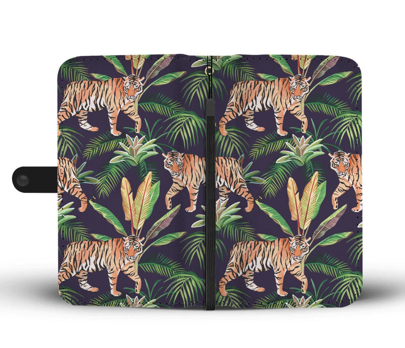 Tiger Tropical Pattern Wallet Phone Case