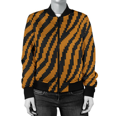 Tiger Knit Skin Women Casual Bomber Jacket