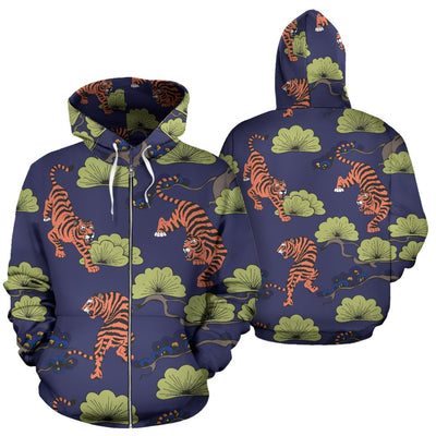 Tiger Pattern Japan Style All Over Zip Up Hoodie