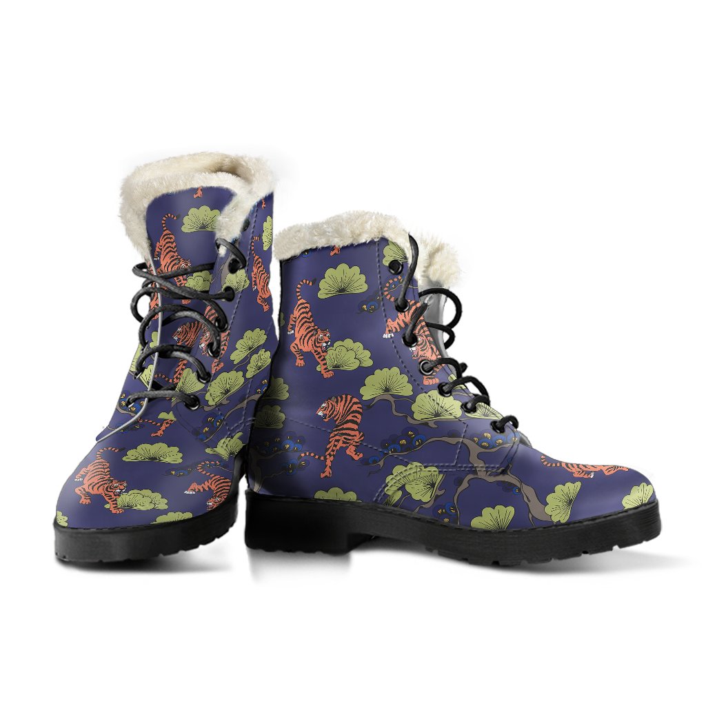 Tiger Pattern Japan Style Faux Fur Leather Boots