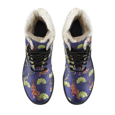 Tiger Pattern Japan Style Faux Fur Leather Boots