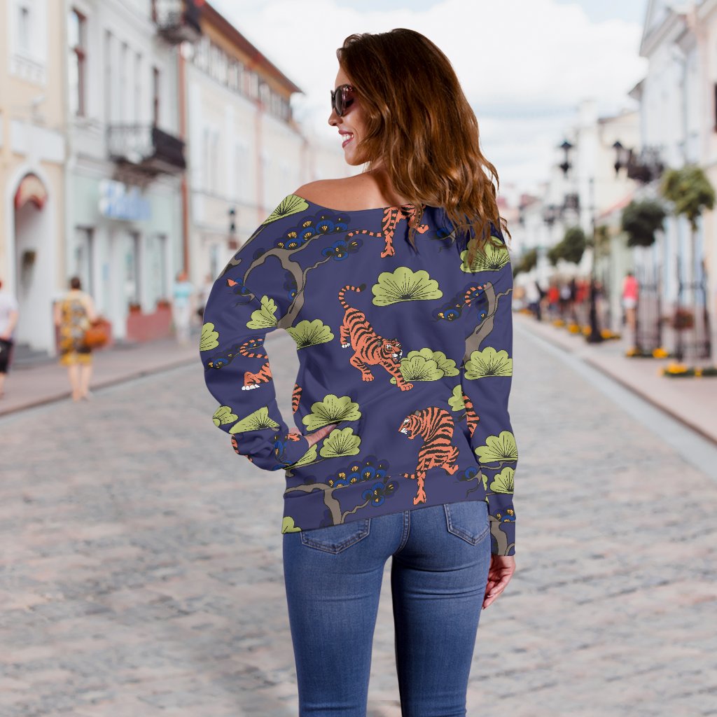 Tiger Pattern Japan Style Off Shoulder Sweatshirt