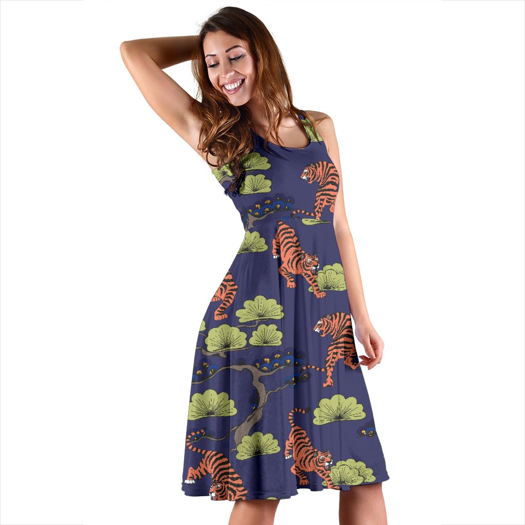 Tiger Pattern Japan Style Sleeveless Mini Dress
