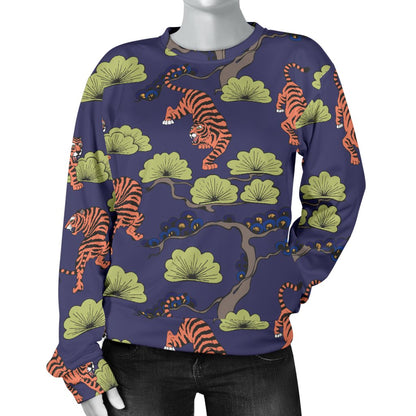 Tiger Pattern Japan Style Women Crewneck Sweatshirt