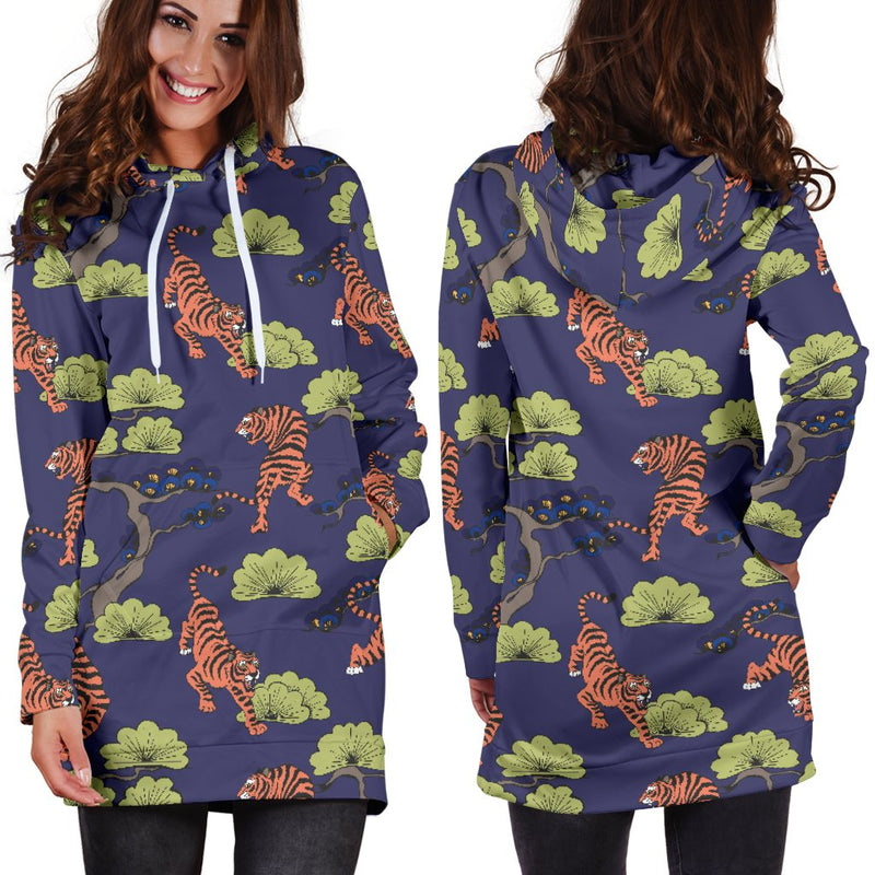 Tiger Pattern Japan Style Women Hoodie Dress